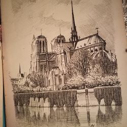 Paris Notre Dame Sketch By M Tellier Original 