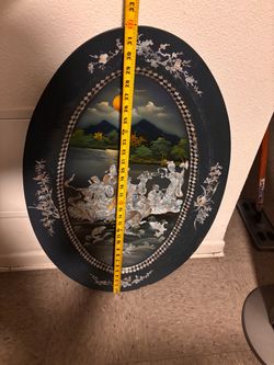 Asian Lacquerware Oval Tray with Mother of Pearl Inlay