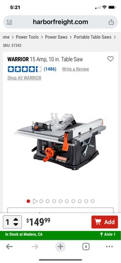 Warrior 10 in. Portable Table Saw 15 Amp