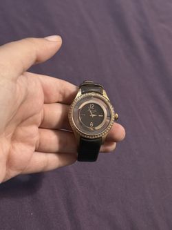 Kenneth Cole Women’s Watch Black Leather Gold Tone Crystal Bezel