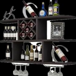 Wall Mounted Wine Bottle & Glass Rack– Wenge Finish – 3ft 8in – Brand New in Box!