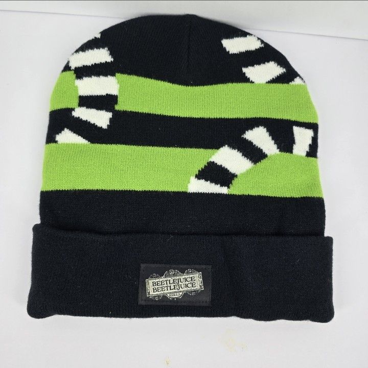 2024 Beetlejuice Beetlejuice Movie Beanie Hat Adult Black Green Snake Worm