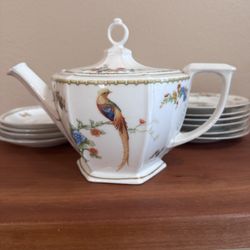 Hand Painted Bird and Floral Tea Set