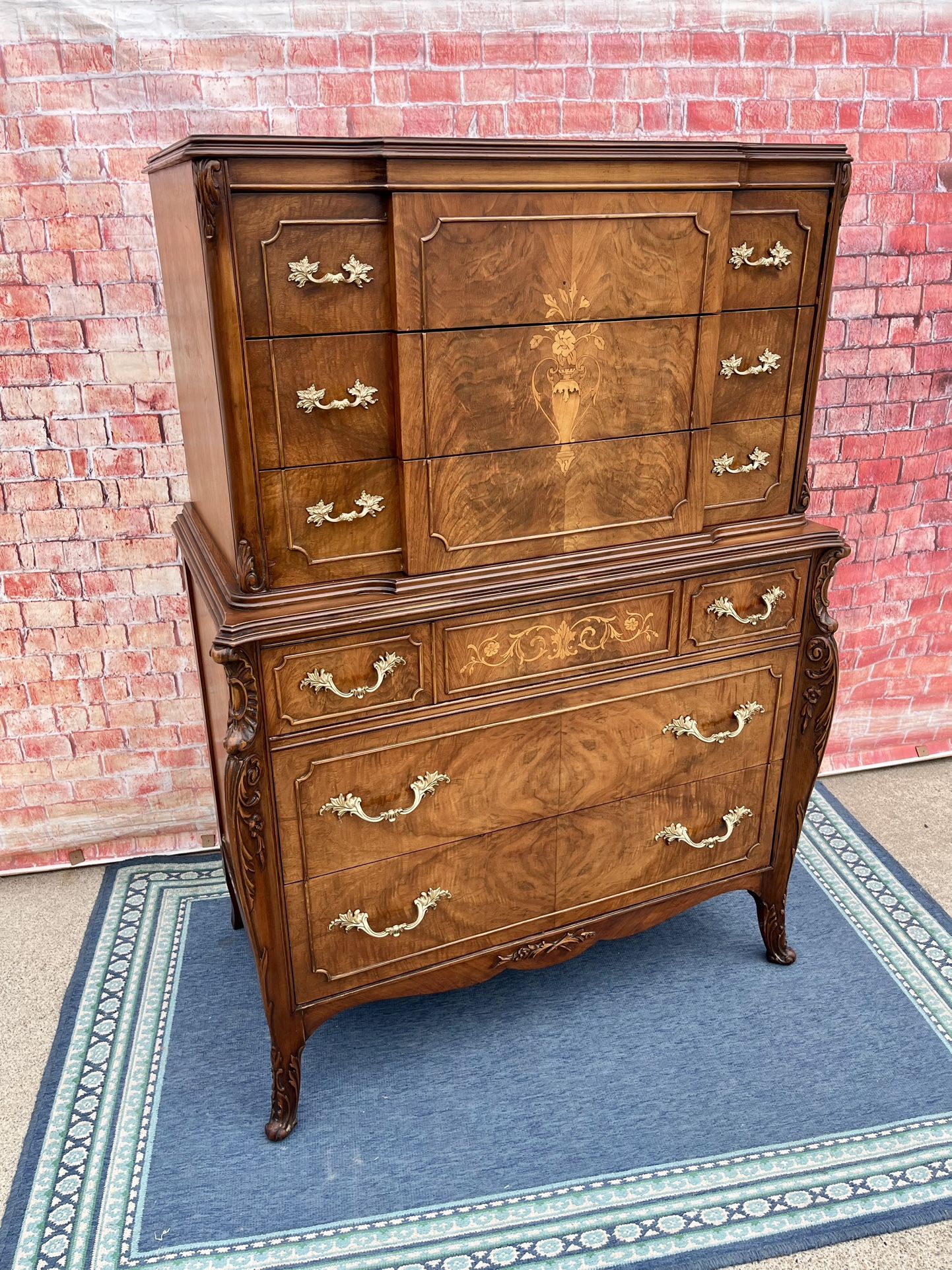 Antique Tall Dresser Solid Wood Inlay French Provincial