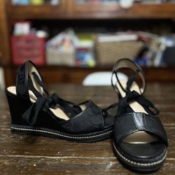 Coach Women's Page Signature Ankle Tie Wedge Sandals