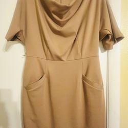 Jones Wear Dress Women’s Tan Cowl Neck Midi