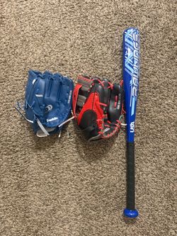 Baseball bat & gloves