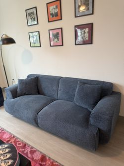 MINIMORE 91” Modern Sofa – Blue Bouclé (Like New)
