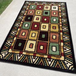 Colorful Border Square Pattern Area Rug (60”x96”)