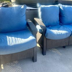 Patio Rattan Furniture Set w/Cushioned Sofa  Navy