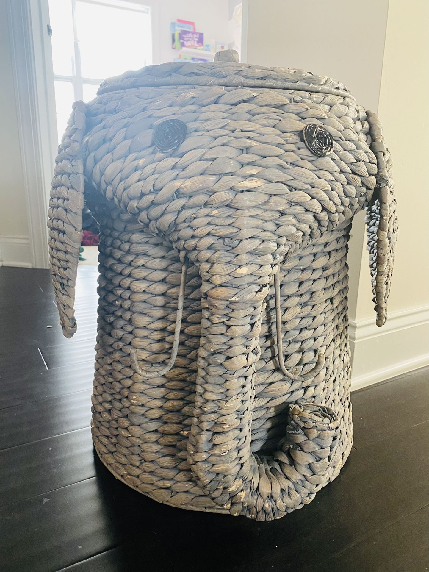 Gray Wicker Elephant Hamper