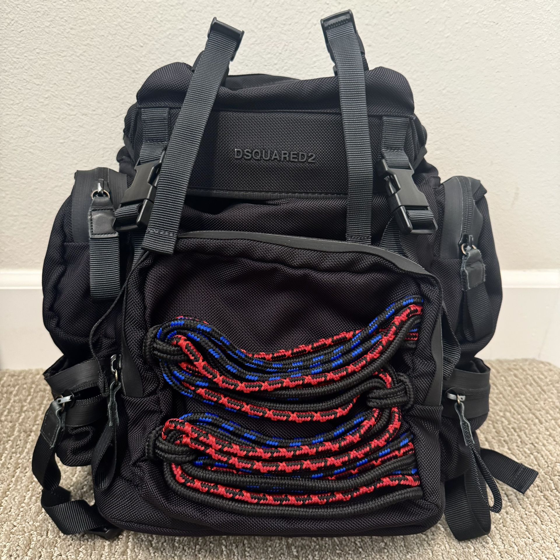 Dsquared2 Toggle Backpack Black Red Blue Rope Logo Made in Italy Designer