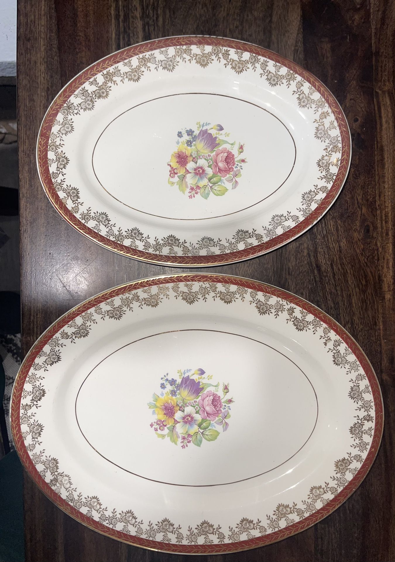 Antique Stetson American Beauty China Platters Gold Leaf Flowers