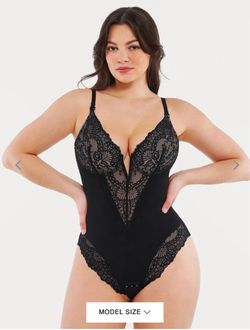 Shapewear Lace Deep V-Neck Sculpting Thong Bodysuit