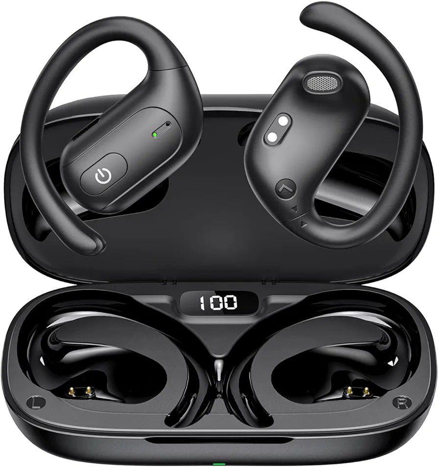fojep Open Ear Bluetooth Headphones, Wireless Earbuds with Noise Canceling Mic,