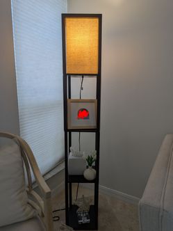 Black Tower Floor Lamp with Shelves