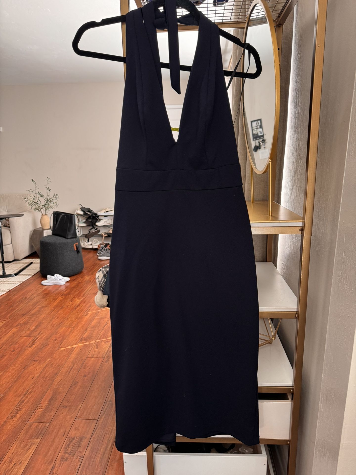 Navy Blue Halter Midi Dress