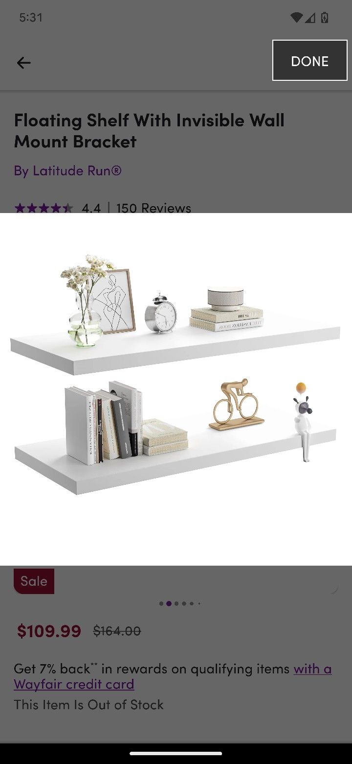 White Floating Shelves 36" x 12.75"
