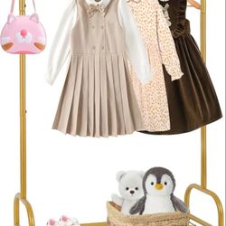 Baby Clothes Organizer, Kids Dress Up Storage Rack, Small Clothes Rack with Metal Storage Shelf