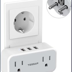 Brand New TESSAN Type E/F Plug Adapter, Travel Converter with 2 Electrical Outlet 3 USB Charger, US to Spain Iceland German French Norway A52