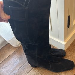 RW Knee high Low-heel Black Suede Boots Size 40.5