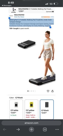 WalkingPad C2 Foldable Walking Pad Treadmill, Under Desk Compact Design Foldable Design for Compact Storage and Space Saving, Smart FootSense Control,
