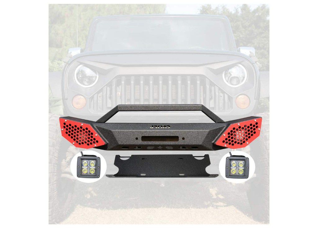 JROAD Compatible with Front Bumper Jeep Wrangler 07-18 JK JKU Sahara Rubicon Sports 2/4-door 2xLED Fog Lights Built-in Winch Plate