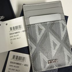 Dior CD Diamond Card Holder with Money Clip in Gray CD Diamond Canvas,