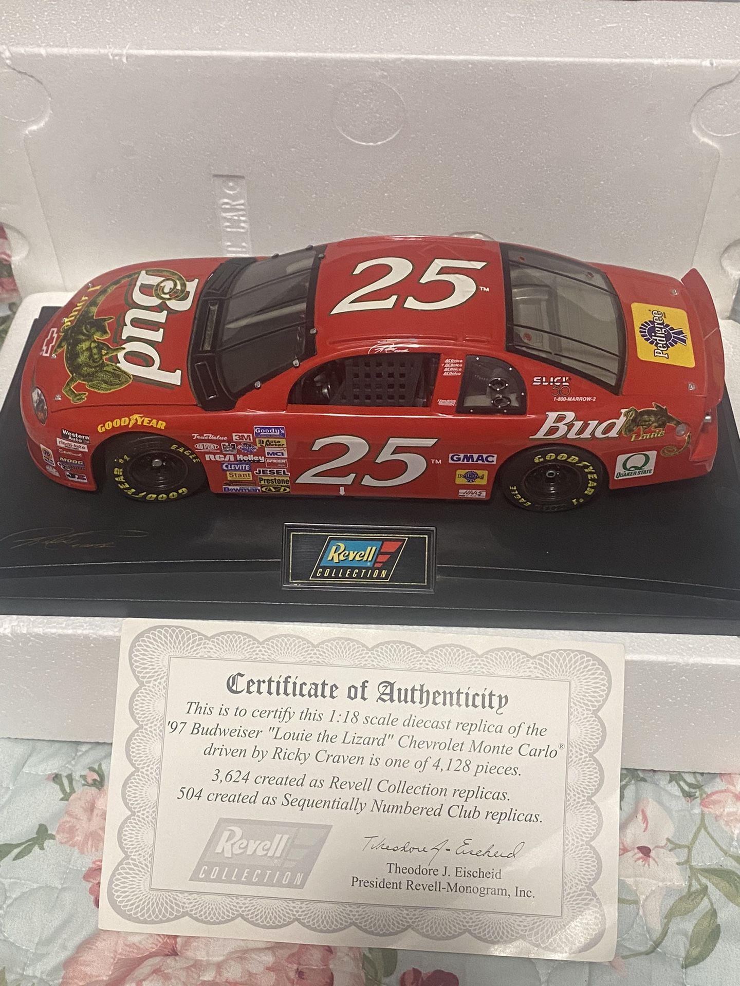 Collectible racing car for adults, not for children, with Chevrolet Monte Carlo 1997 certificate, asking for $45, cash only.