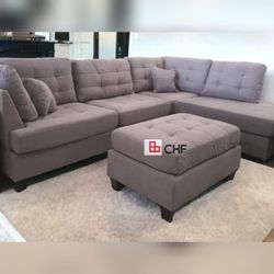 3 Pc reversible livingroom sectional sofa set with ottoman