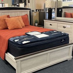 Queen Bedroom Set (4pc)-Queen Bed Frame, Dresser, Mirror, & One Nightstand