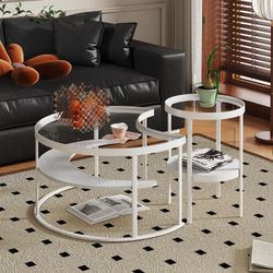 Coffee Table, Nesting Coffee Tables Set of 2, Glass Coffee Table for Living Room Bedroom, Luxurious Modern Living Room