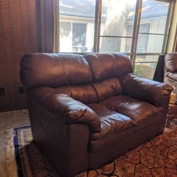 Leather Overstuffed Loveseat