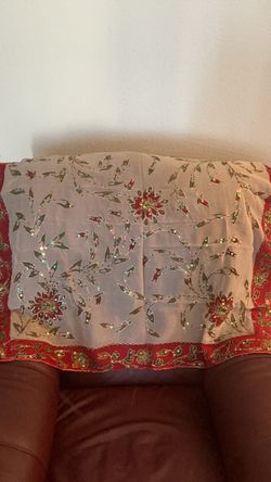 Full  length  embroidered scarf-(red & beige)