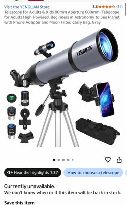 YENGUAN 80mm Aperture 600mm Refractor Telescope
