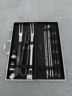 BBQ Grill Tool Set in Aluminum Carrying Case – Stainless Steel Utensils