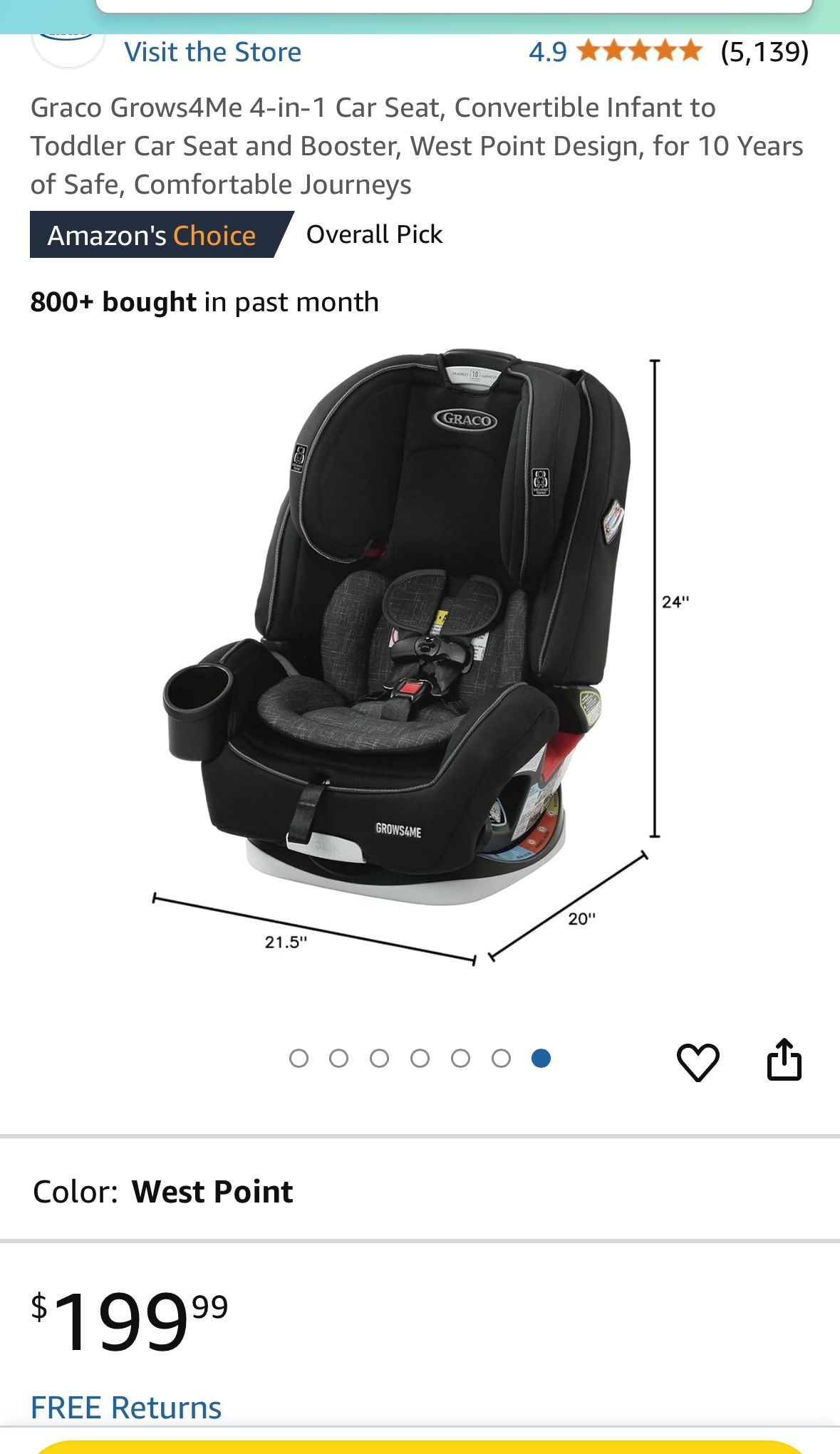 Brand New: Graco Grows4Me 4-in-1 Car Seat, Convertible Infant to Toddler Car Seat and Booster.