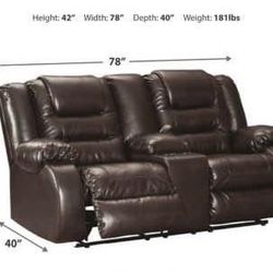 Leather Manual Reclining Loveseat with Console