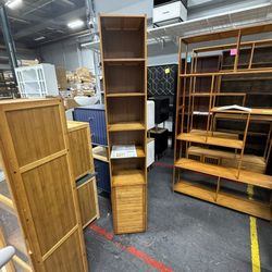 Magshion Bamboo 7-Shelves Bookshelf with Blinds Door, Brown 69" High Freestanding Storage Cabinet Display Case File Cabinet Organizer for Living Room 