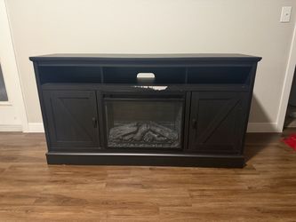Black TV Stand with Electric Fireplace Insert