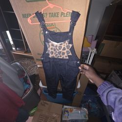 Caboose Kids Girls Size 4 Overall One-Piece Blue Leopard Stretch Boho Jumpsuit Retro