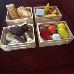 Melissa & Doug Wooden Play Food Set In Four Individual Crates 