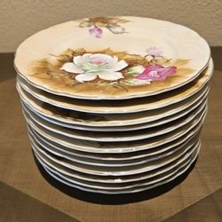 Vintage LEFTON China Hand Painted 7 1/4" Plate NE 1882 Roses Pattern (Set of 12)