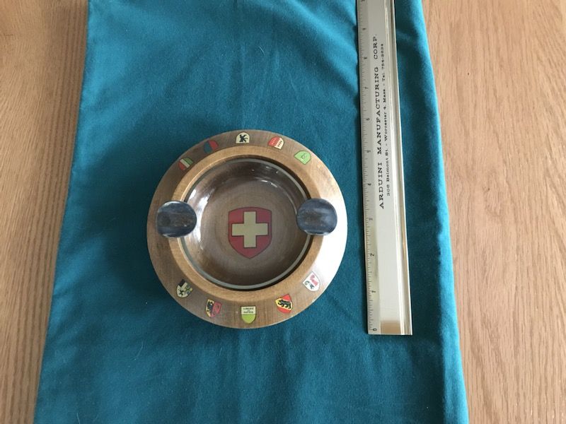 Vintage Swiss wood ashtray