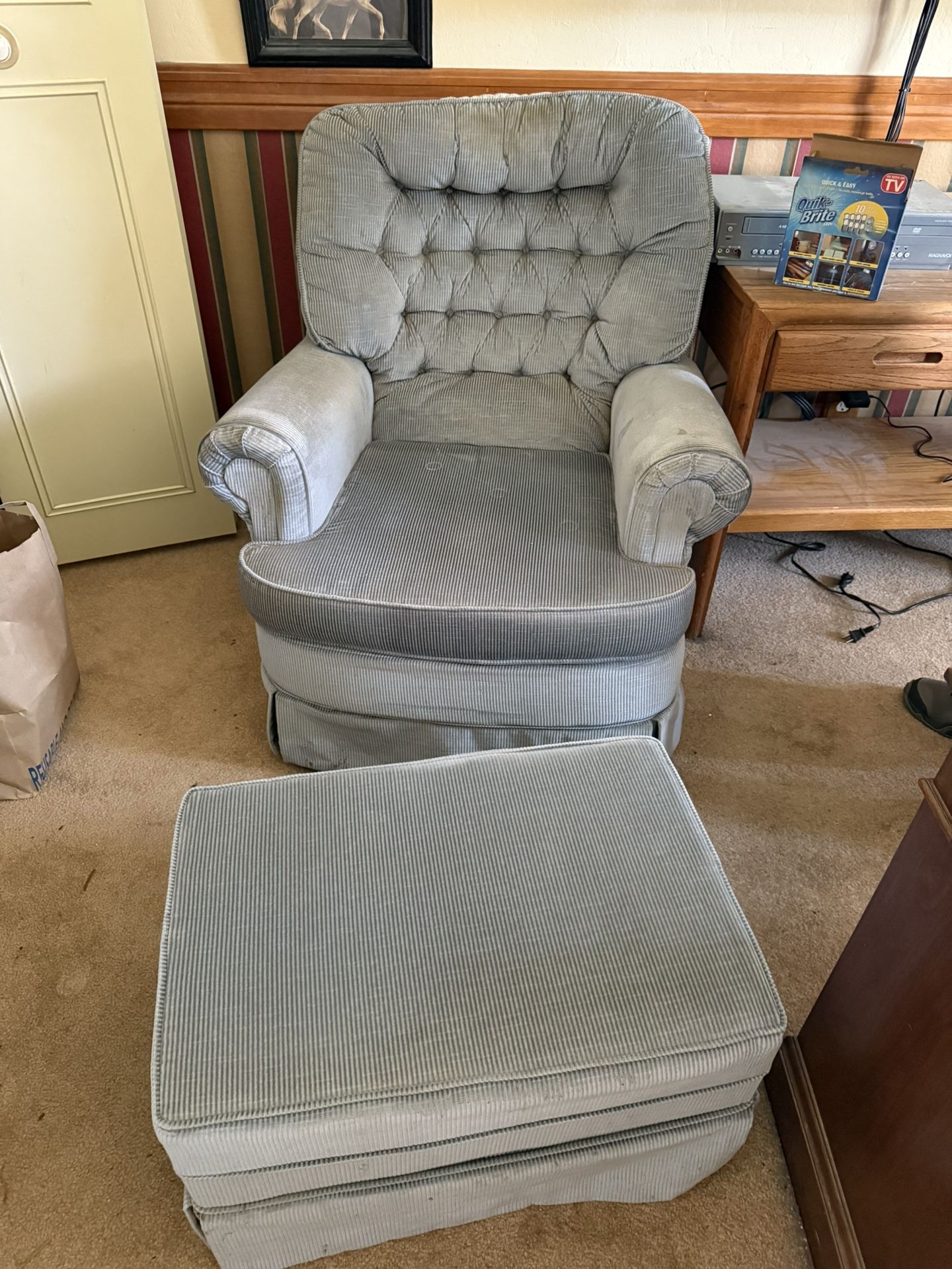 Light Blue Swivel Rocking Chair & Ottoman
