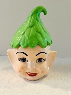 MCM/Kitsch 1950's Pixie Elf with Dimples Cookie/ Coffee/Decor Jar-Ceramic-Crazing Due to Age