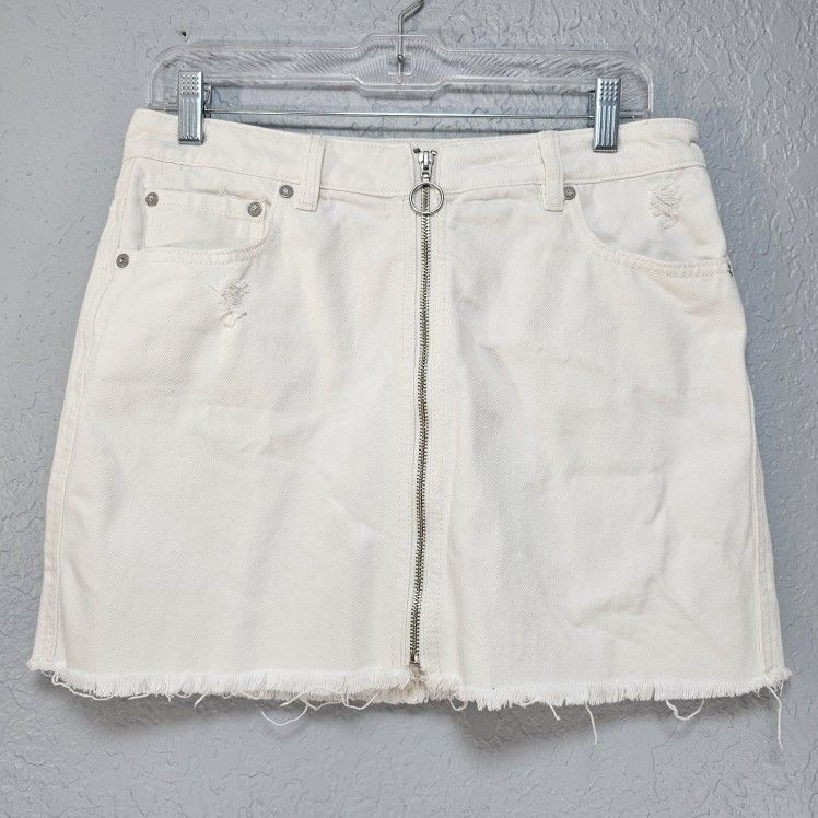 We The Free by Free People Zip It Up Denim Mini Skirt - Vintage White - Size 28