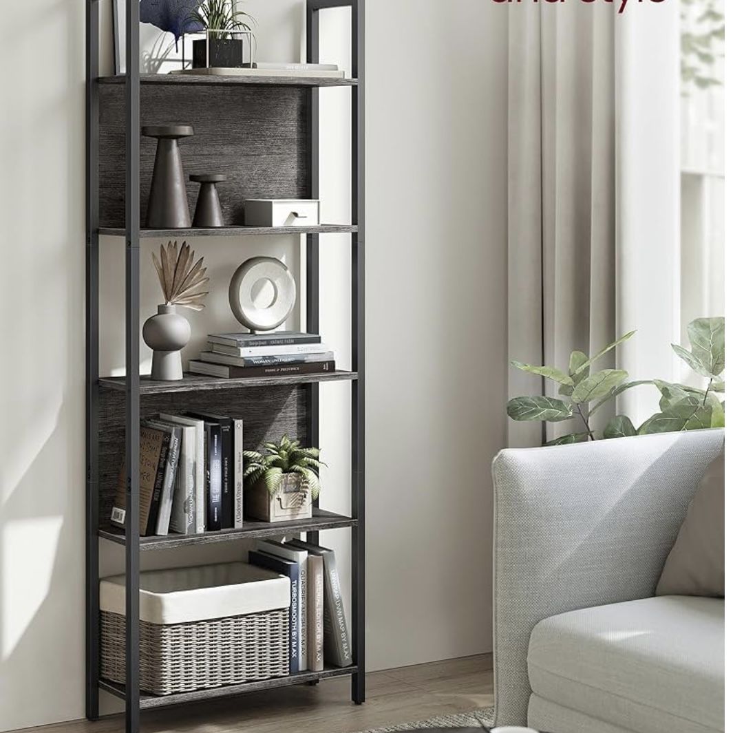 5-Tier Bookshelf, Book Shelf, Industrial Bookcase, with Steel Frame, for Living Room, Home Office, Bedroom