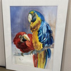 Very Large Original Watercolor, Framed & Matted