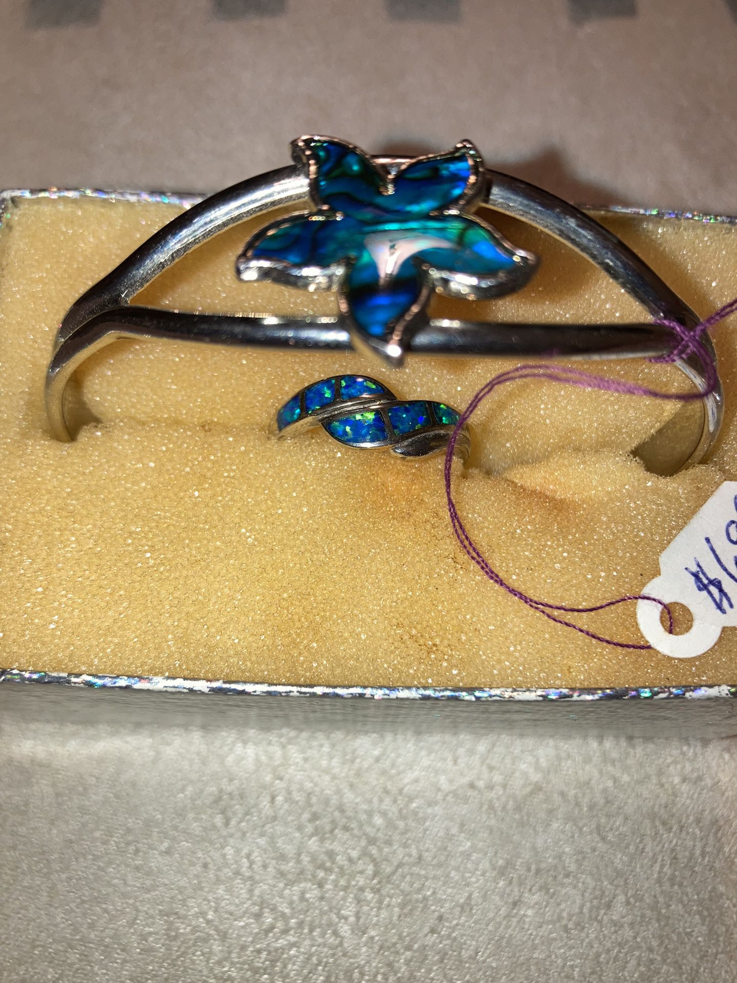 Silver Bangle Bracelet With 925 Ring Set